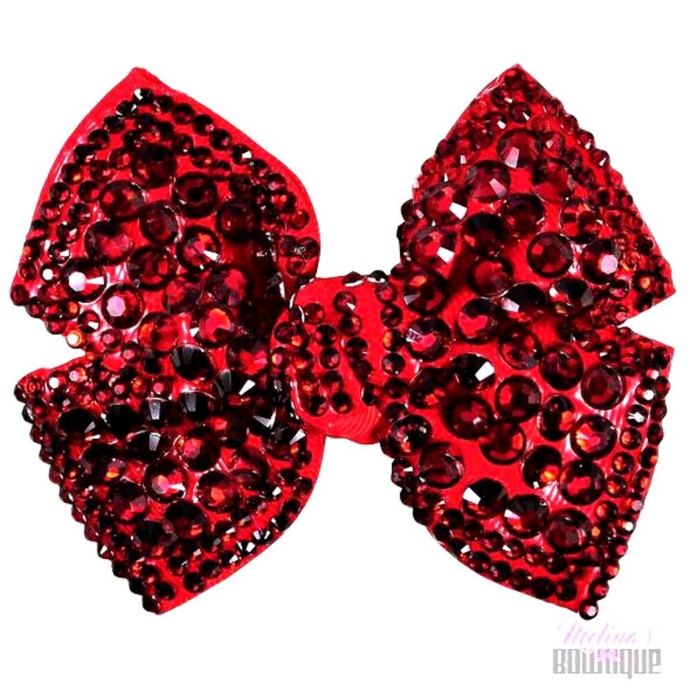 NEW Christmas Holiday Couture Clips Red Sparkly Girls Hair Bow Crystals Stocking